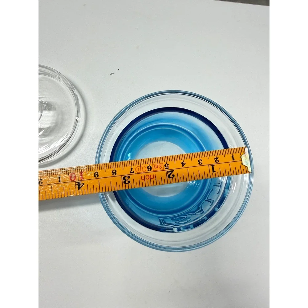 Blue Glass Salt Cellar Jar with Clear Lid and Silicone Base